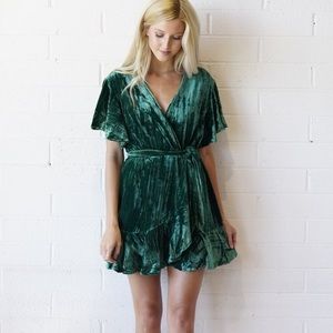 BB Dakota Night Fever Velvet Wrap Dress in Emerald